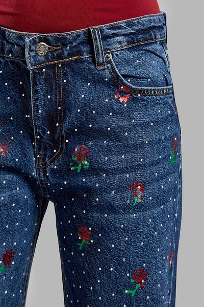 its basic Blugi de damă Culoare T2w48 Imprimat cu flori Strălucitor Stone Loose Fit Design Denim