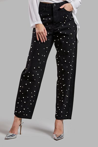 its basic T1W41 Relax Fit Denim - černá, bílý perleťový detail, 100% bavlna