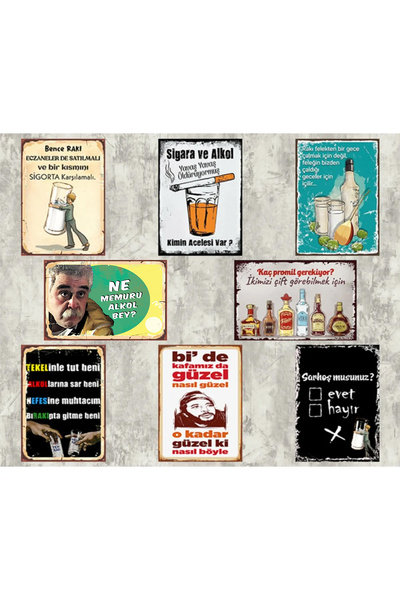 TRENDPOSTER Alkol Temalı Eğlenceli Retro Ahşap Poster Set