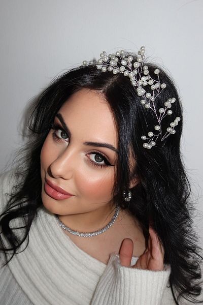 TAKIŞTIR إكسسوار شعر الزفاف / فستان الزفاف بتفاصيل لؤلؤية فضية اللون