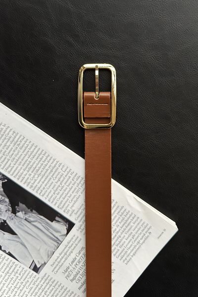 LEONAS Rectangular Buckle Women's Flat Belt Tan