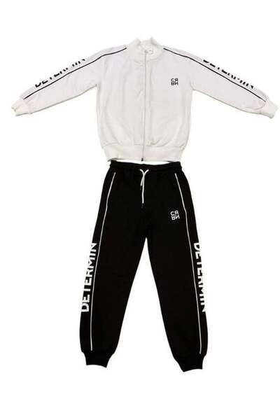 Zekids Set de trening din bumbac pentru băiat, cu fermoar, cu talie elastică