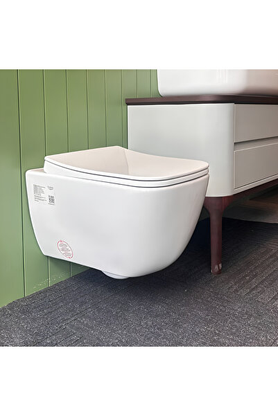 Turkuaz Aqua Kanalsız Gizli Montaj Asma Klozet, Yavaş Kapak Set007007