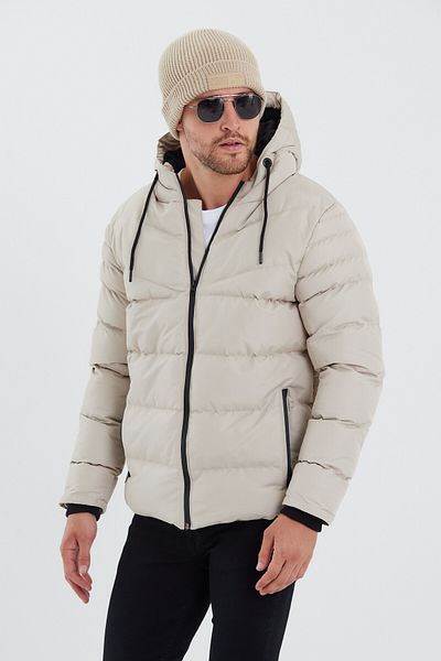 Rompasso Ανδρικό παλτό Cream New Season Proof με αποσπώμενη κουκούλα με γούνα στο εσωτερικό