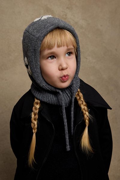 Fahhar Kids Anthracite Floral Braided Balaclava Beret