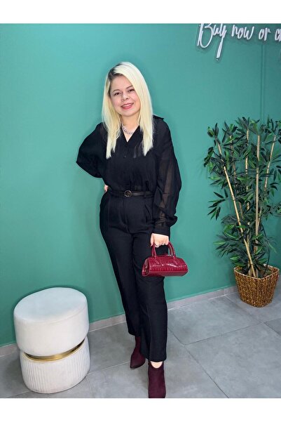 Tuğba Siyah Kemerli Havuç Pantalon