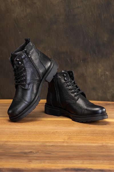 SELİN SOYLU Men's Genuine Leather Boots, Fur Boots, Zipper Boots