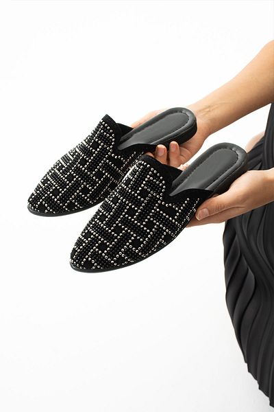 Moda Devrin Papuci de casă și exterior cu vârf labirint din nubuc negru
