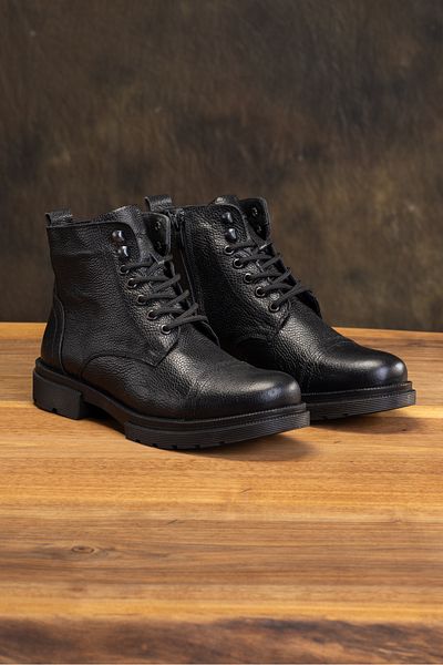 SELİN SOYLU Men's Genuine Leather Boots, Fur Boots, Zipper Boots