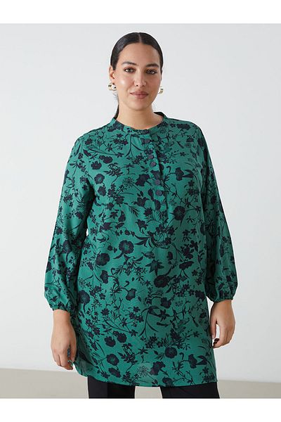 LC Waikiki Lcw Grace Green Crew Neck Floral Women's Tunic