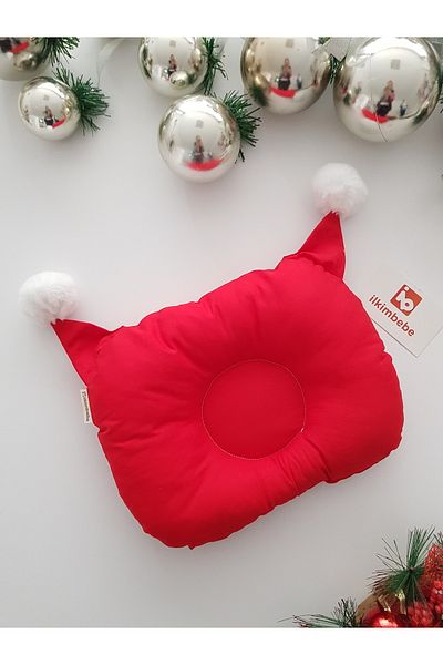 ilkimbebe New Year's Pompom Head Pillow, Flat Head Pillow, Baby Pillow, Cotton Fabric