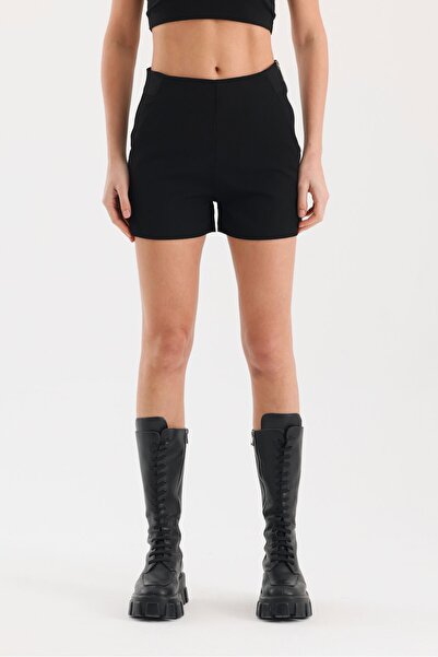 soBasic Черни къси шорти от креп с цип и джобове - L - Черни