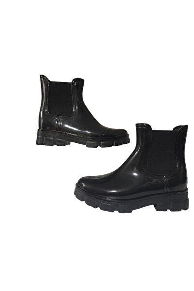 Rain Shoes Ženske plastične kratke elastične čizme za kišu, debeli đon, crne ...