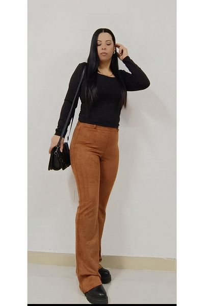 AKŞEN GİYİM Plus Size Spanish Leg - Lycra Suede Fabric 2 Size Look Thin Gathering Pants