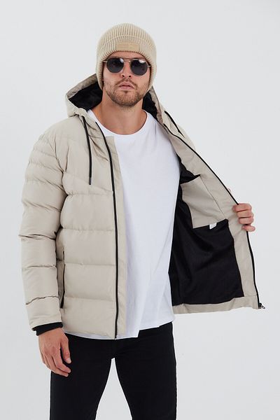 Rompasso Ανδρικό παλτό Cream New Season Proof με αποσπώμενη κουκούλα με γούνα στο εσωτερικό