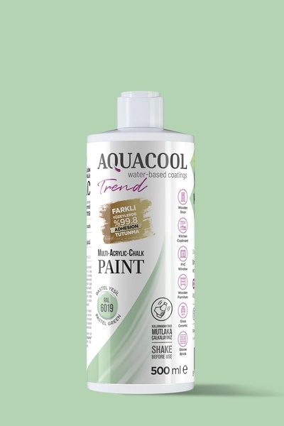 Aquacool Trend Su Bazlı Akrilik Dönüşüm Boyası Ral 6019 Pastel Yeşil 500ml