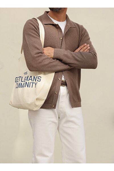 hateko Ζακέτα πλεκτό πουκάμισο με γιακά από 100% βαμβάκι ανοιχτό καφέ βάφλα