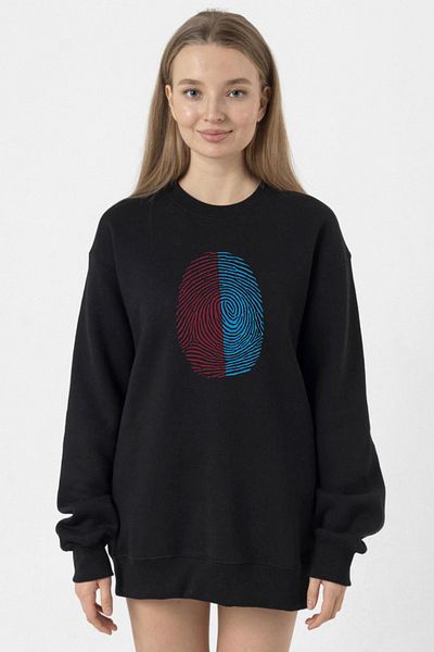 Tshirthane Burgundy Blue Fingerprint Black Women's 2Ip Sweatshirt