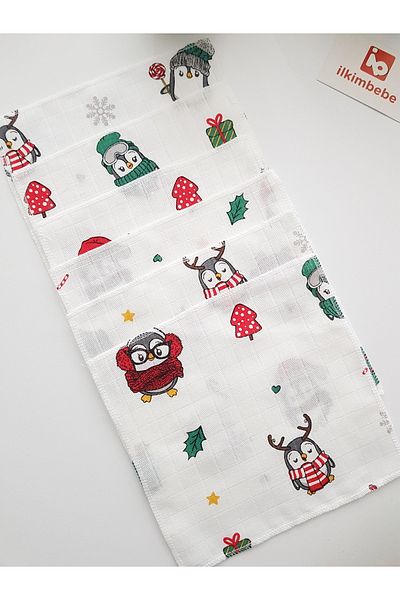 ilkimbebe Christmas Penguin Set of 7 Muslin Baby Mouth Wipes