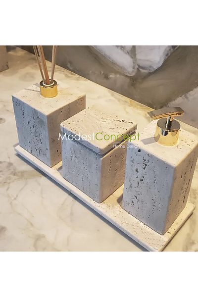 Modestmar طقم حمام ترافرتين طقم حمام مربع 3 قطع