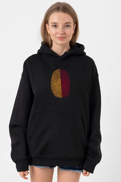 Tshirthane Black Women's 3Ip Hoodie - Yellow Red Fingerprint