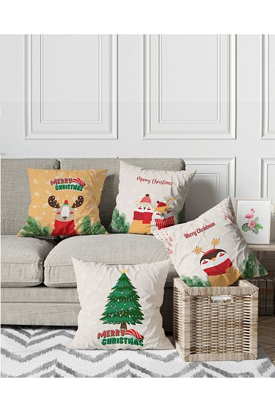 menesahome New Year's Themed Deer Pattern on White Background Digital Printed Seat Pillow Throw Pillow Cover