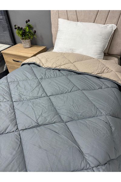 Clasy 100% Cotton Ranforce Single Quilt Double Sided Milk Brown-Grey Plain Pattern