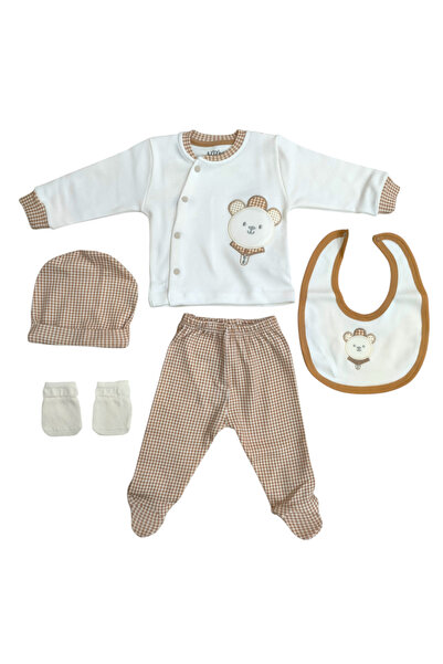 Aziz Bebe Plaid Bear Patterned 5-Piece Baby Hospital Discharge Bodysuit Set (5 Pieces)