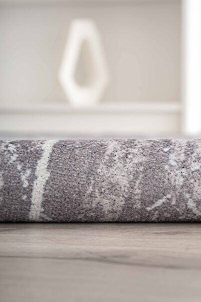 Serente Home Antique Patterned Washable Non-Slip Base Chenille Gray White Entrance Carpet 4117