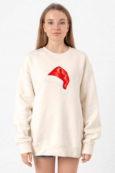 Tshirthane Watercolor Christmas Hat Ecru Women's 2Ip Sweatshirt