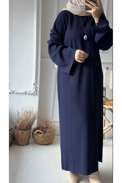 Vaniza Lace-Up Long Crew Neck Knitwear Dress