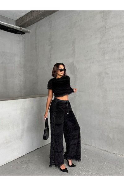 TOPSHOW Μαύρη μπλούζα με Glitter Fringe