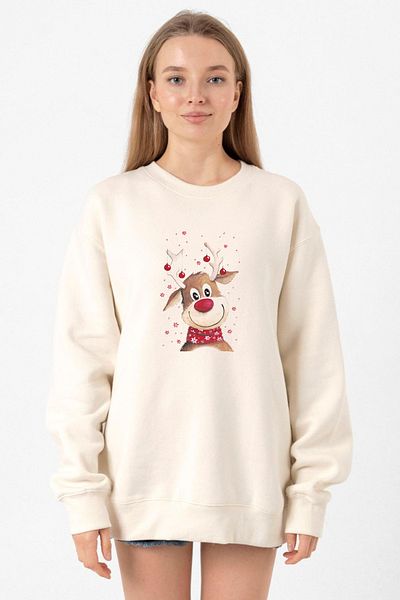 Tshirthane Watercolor Christmas Deer Ecru Women's 2Ip Sweatshirt