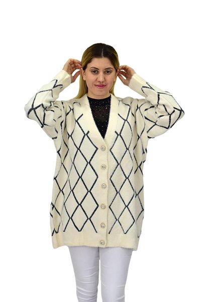 BAGLAN Women's Knitwear Buttoned Diamond Pattern Cardigan 5100 Bgl-St04068