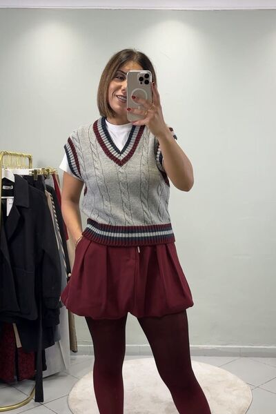 Bucle By Gizem V Yaka Kolej Süveter Gri