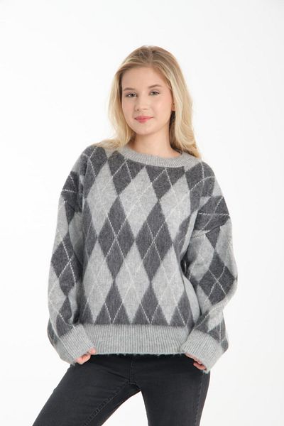 İLKCET MODA Pulover de damă oversize cu model Argyle
