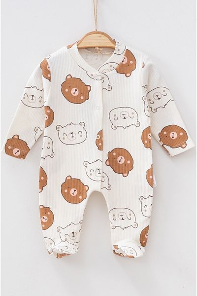 LemayBebek Bear Patterned Baby Jumpsuit with Boots