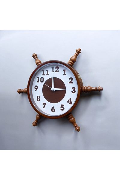 Bahat Wooden Tumbled White Sailing Sailor Helm Wall Salon Office Clock Diameter 36 cm
