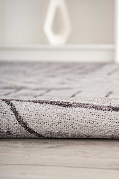 Serente Home Geometric Patterned Washable Non-Slip Base Chenille Gray Black Living Room Carpet 4118