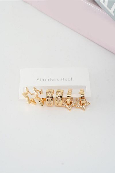 By Zeyna Aksesuar Women's Vip Series Baguette Zircon Cubic Zirconia Clip-On Set of 6 Earrings