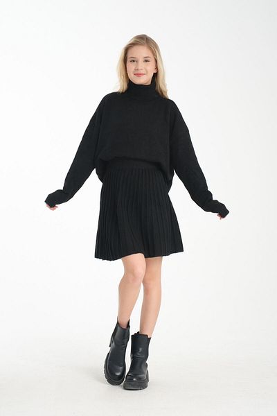 İLKCET MODA الياقة المدورة تريكو سترة وتنورة مطوي مجموعة