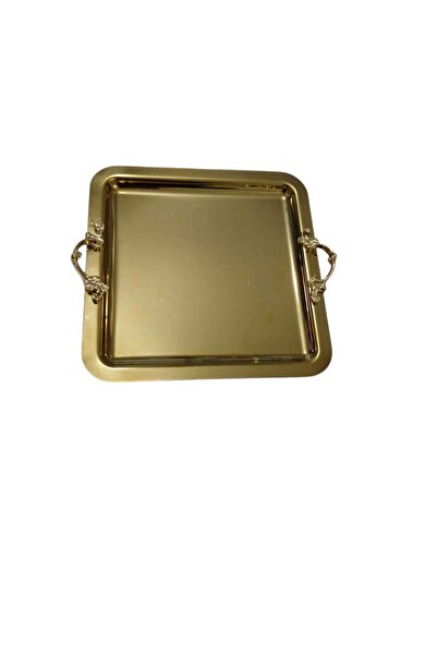 CENGİZ ÇEYİZ Metal Gold Kaplama 20x20  Kare Tepsi 8027