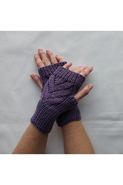 Küçük Burjuva KOYU LAVANTA RENGİ PARMAKSIZ ÖRGÜ ELDİVEN