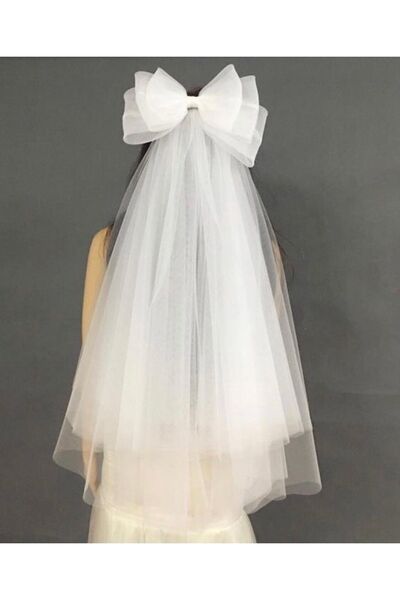 bbays new trend فستان زفاف 80 سم - حجاب زفاف، حجاب، تول، إبزيم أبيض مكسور، حج...