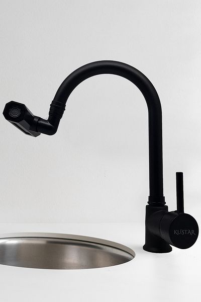 KUSTAR Waterfall Black 4 Function Kitchen Sink Faucet with Movable Head