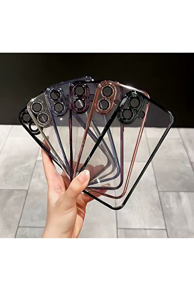 m.tk moveteck İphone 16 Plus Kılıf Tam Kamera Korumalı Metalik Parlak Renkli Kenarlı Yumuşak Silikon Lensli Kapak