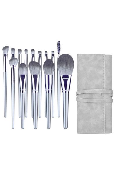 gaman Set de pensule de machiaj din 14 piese cu geantă din piele intoarsa, design special, maner confortabil de prins, varf moale
