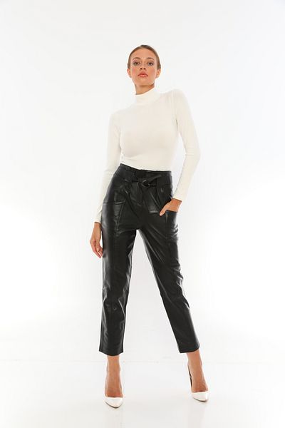 Basics&More Women's Black Leather Pants