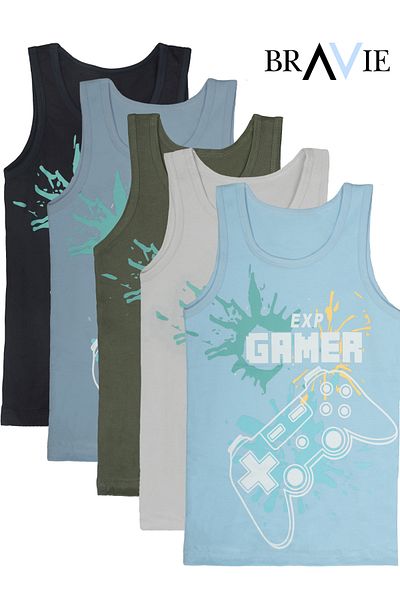 Bravie Colorful Gamer Written Boys' Undershirt 5 Pack