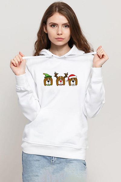 Tshirthane 3 Wise Beagles Christmas White Women's 3Ip Hooded Sweatshirt
